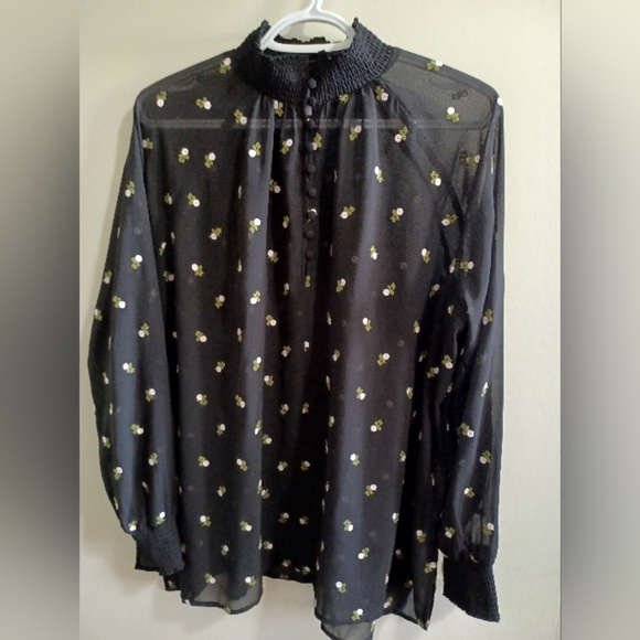 CABI Sheer Black Embroidered Floral Blouse Sz M Romantic Dark Angel Fairy Date - Picture 2 of 13